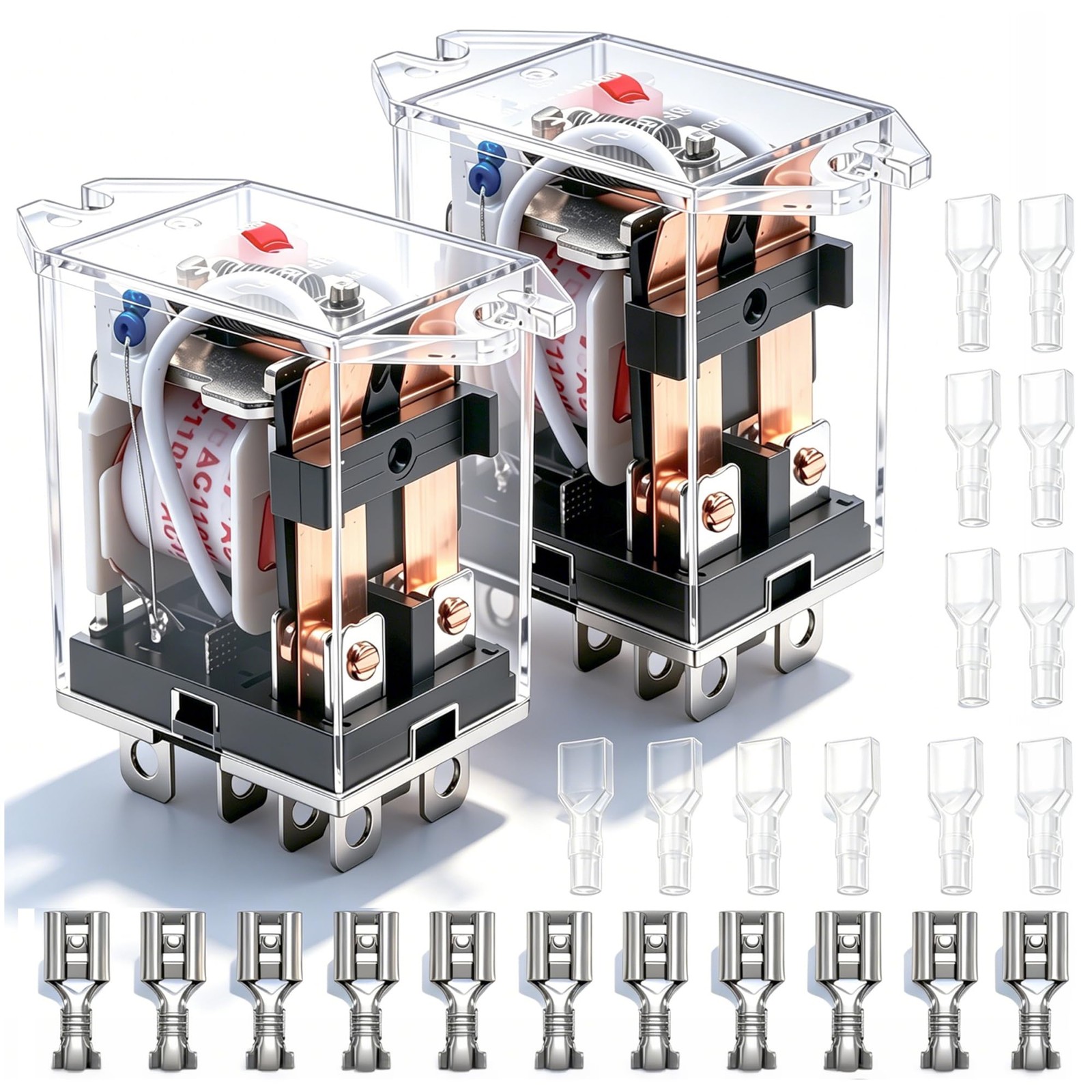 mxuteuk 2pcs DC 12V Coil 8 Pin 10A DPDT LED 12V, White-8Pin-10A&Terminals