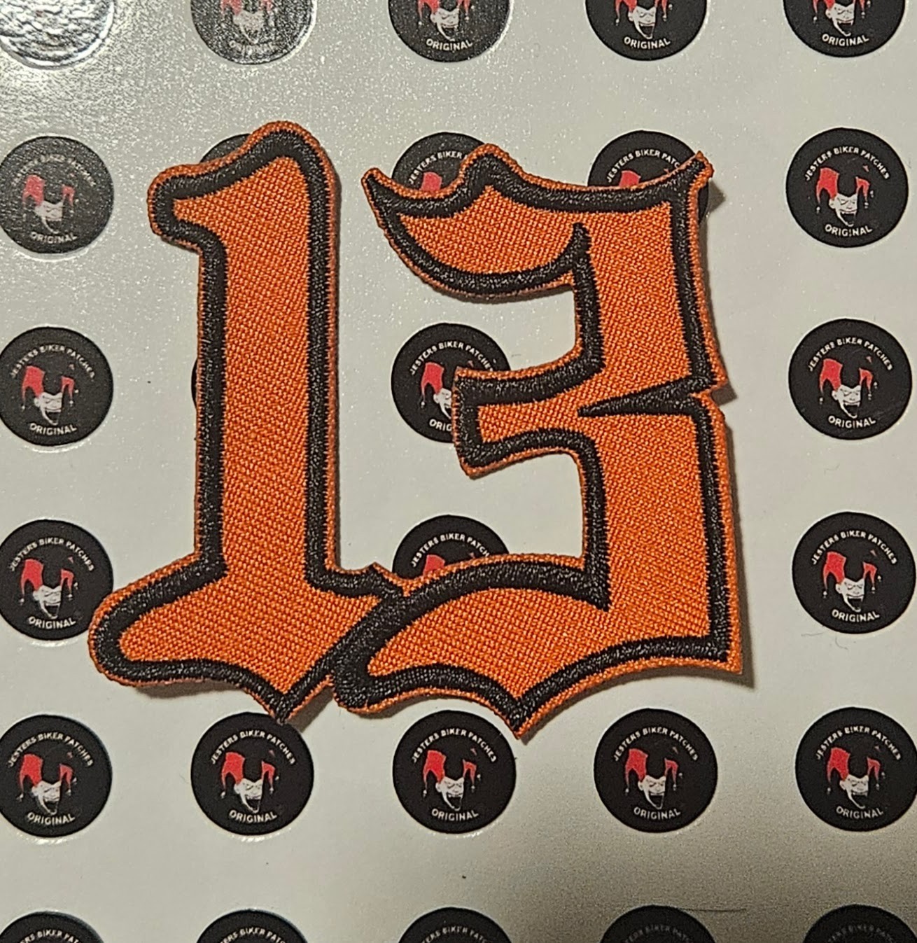 Number 13 Black on Orange # 13 Patch Motorcycle Patch Biker Patch