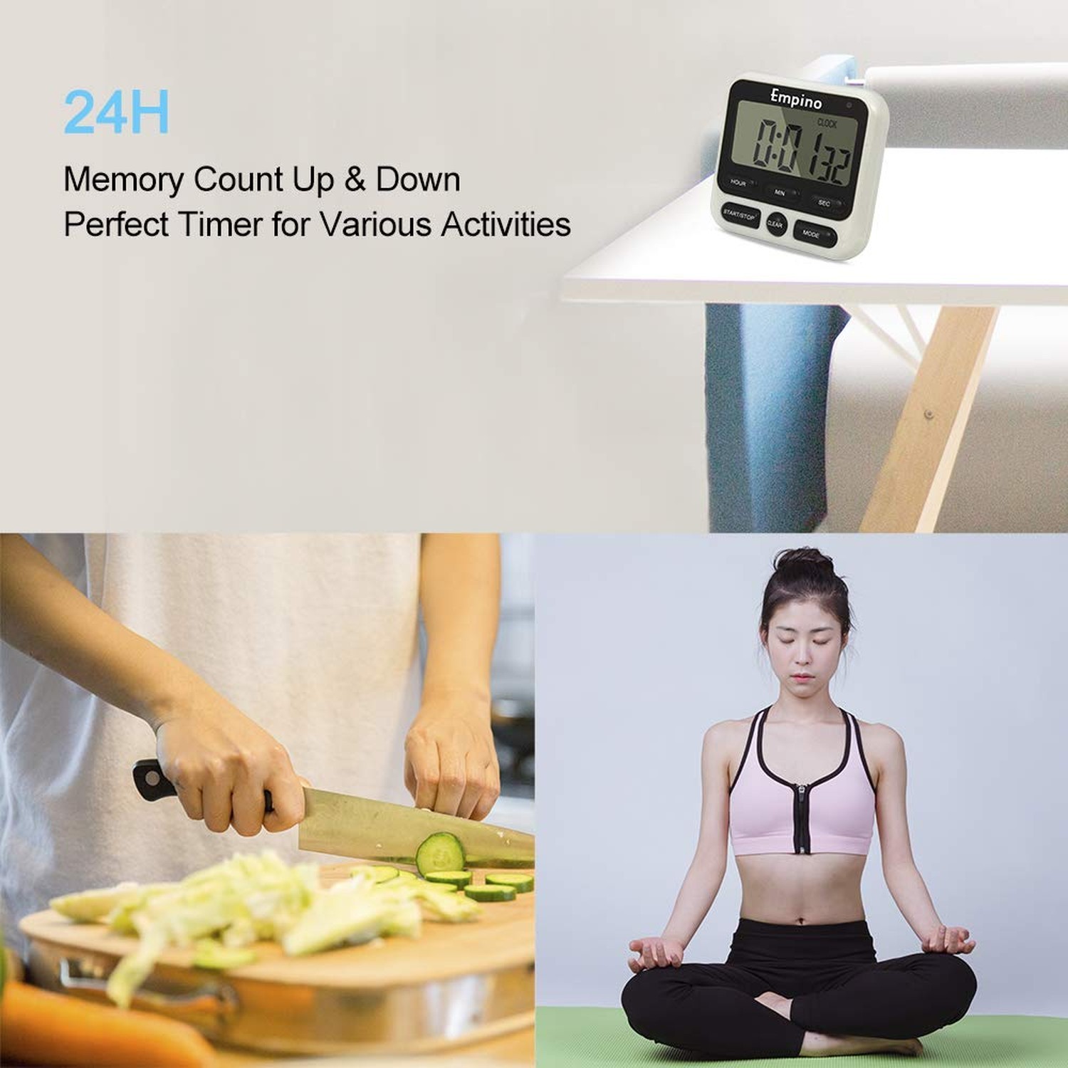 Digital Kitchen Timer Count-Up & Count Down Timer for Cooking Sports Game White