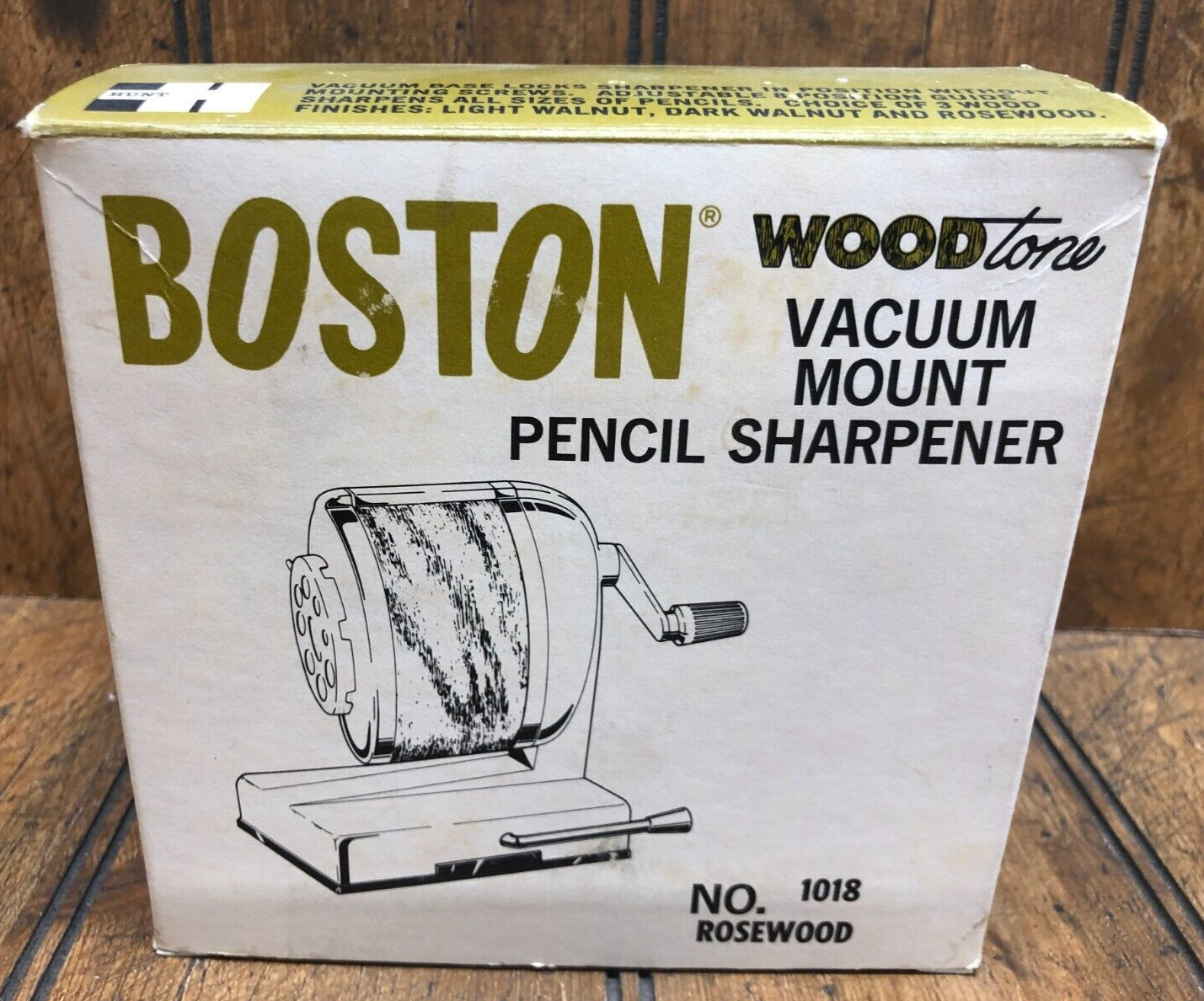 Vintage Hunt Boston Woodtone Vacuum Mount Pencil Sharpener #1018 Rosewood w/Box