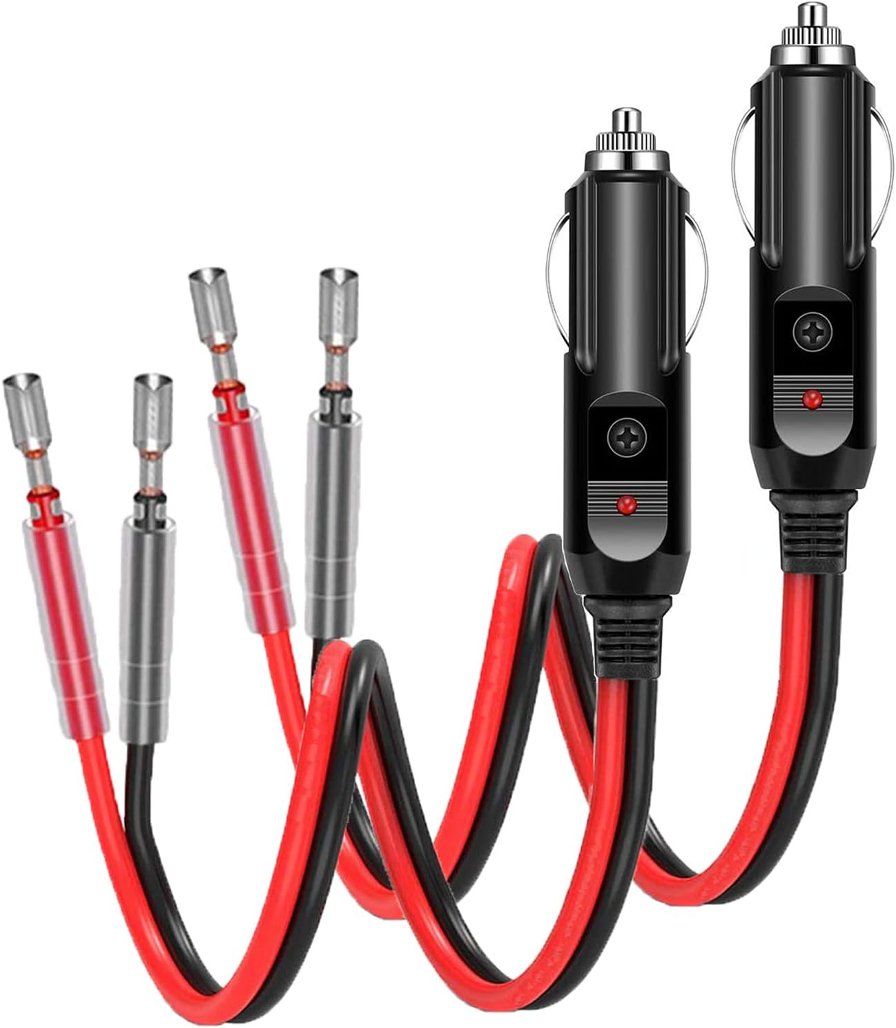 Holder 2 Pack 12V Fused Cigarette Lighter Male Plug with Leads & LED Light, 16AW