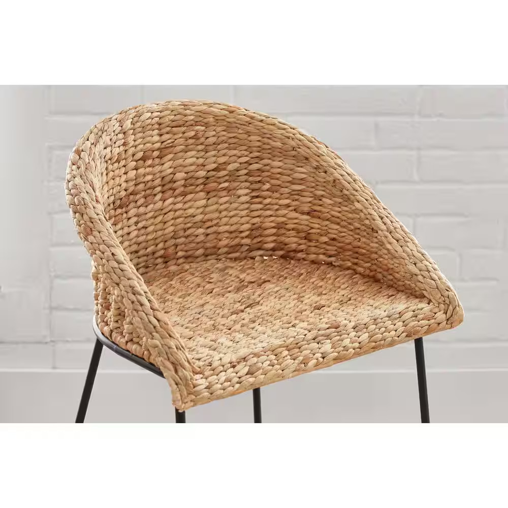 24 In. Natural Woven Hyacinth Counter Stool with Low Back