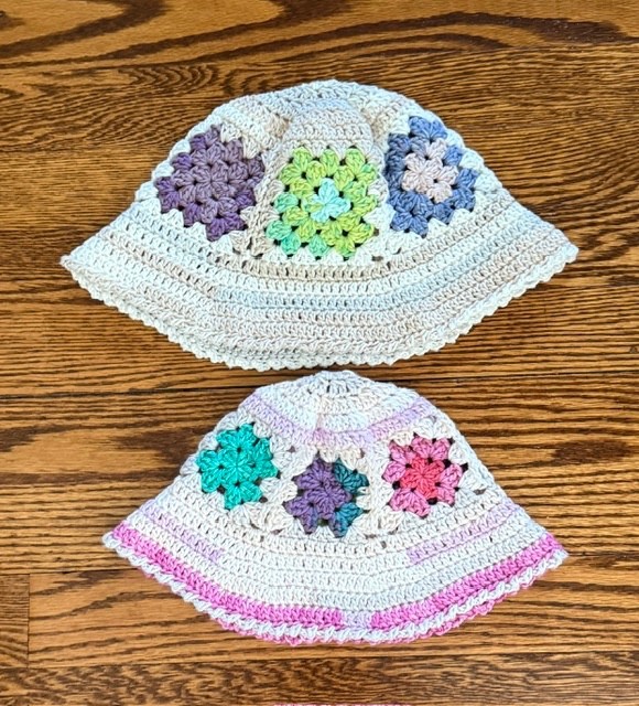 HANDMADE Crochet MOMMY AND ME Granny Square 100%COTTON YARN colorful Bucket Hat