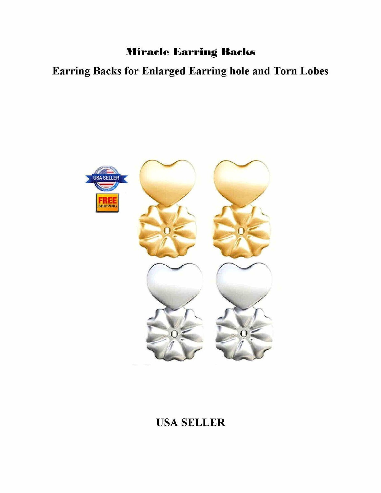 2pr. Magical Earring Lifter Backs- Drooping-Torn Earrings Hole Silver/Gold Plate