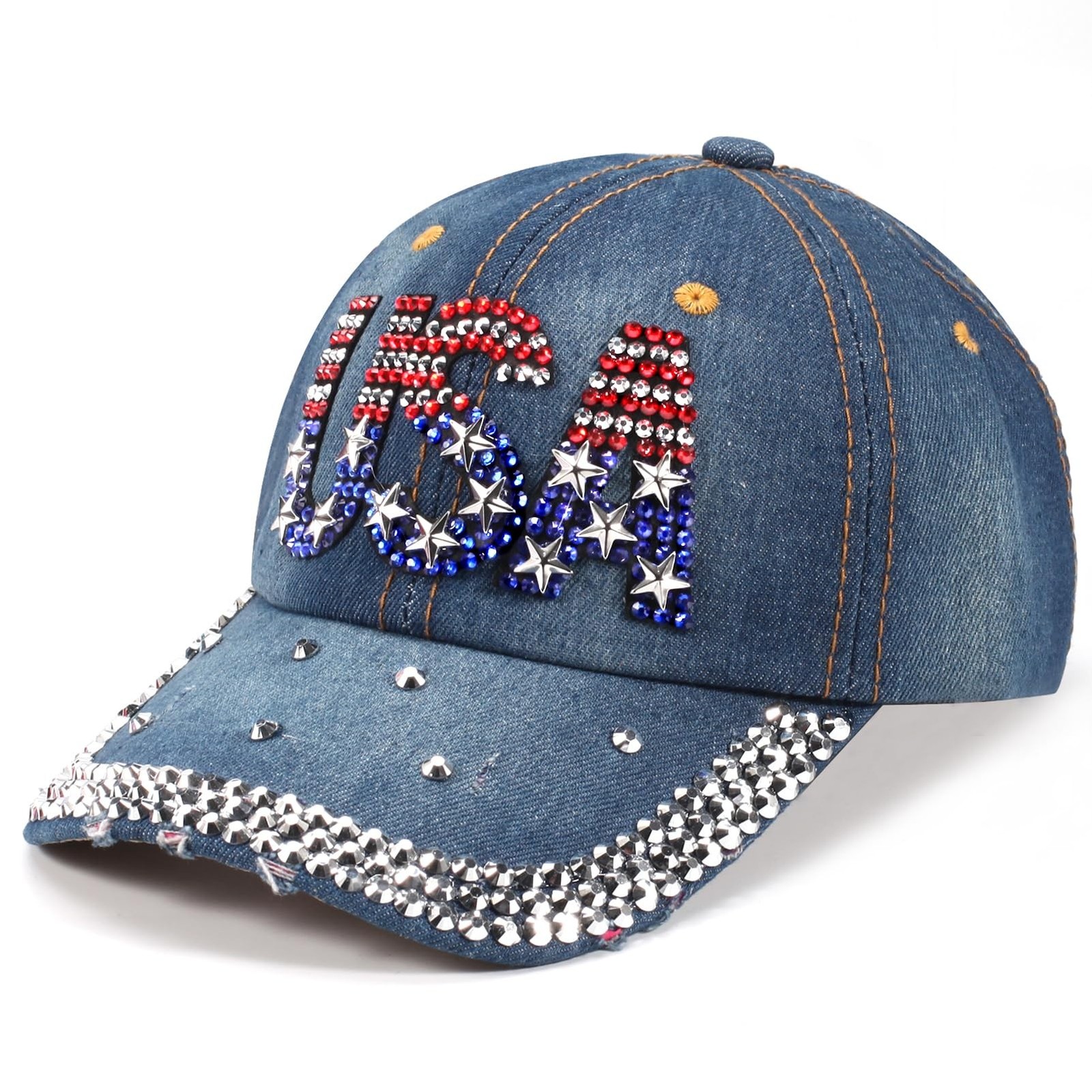 American Flag Hats Love Breast Cancer Adjustable Rhinestone Baseball Cap USA ...