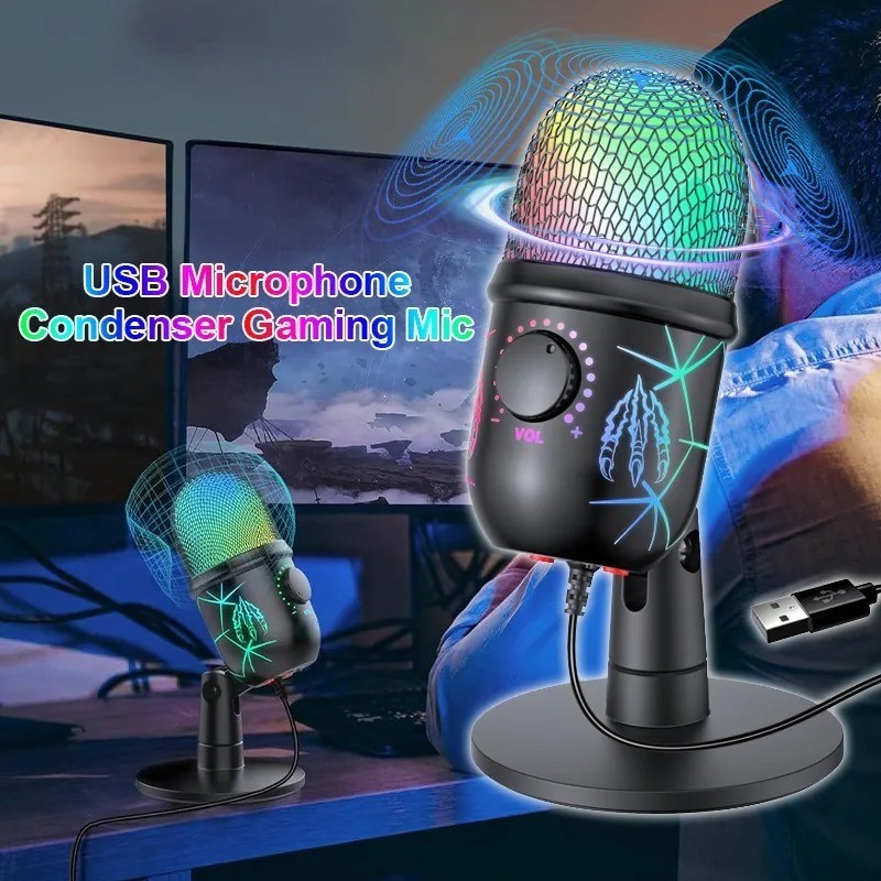 USB Condenser Microphone V5 Noise Cancelling Streaming Gaming Mic Stand