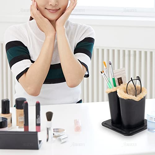 , Desk Double Eyeglasses Holder Stand Leather Case Soft Plush Lined Protective