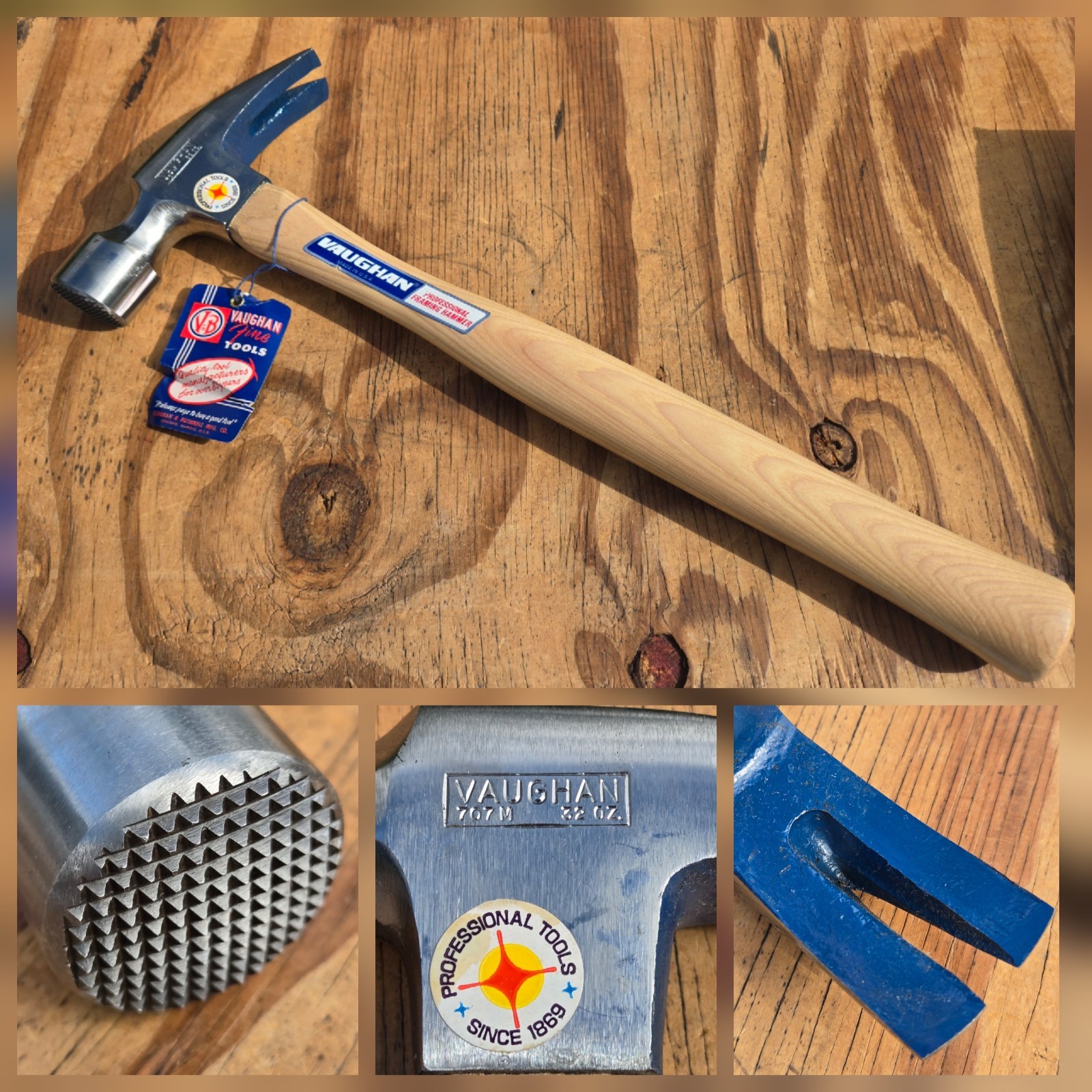 Vntg NOS Vaughan USA 707M 32oz Pittsburgh Steel Framing Hammer Checkered Face