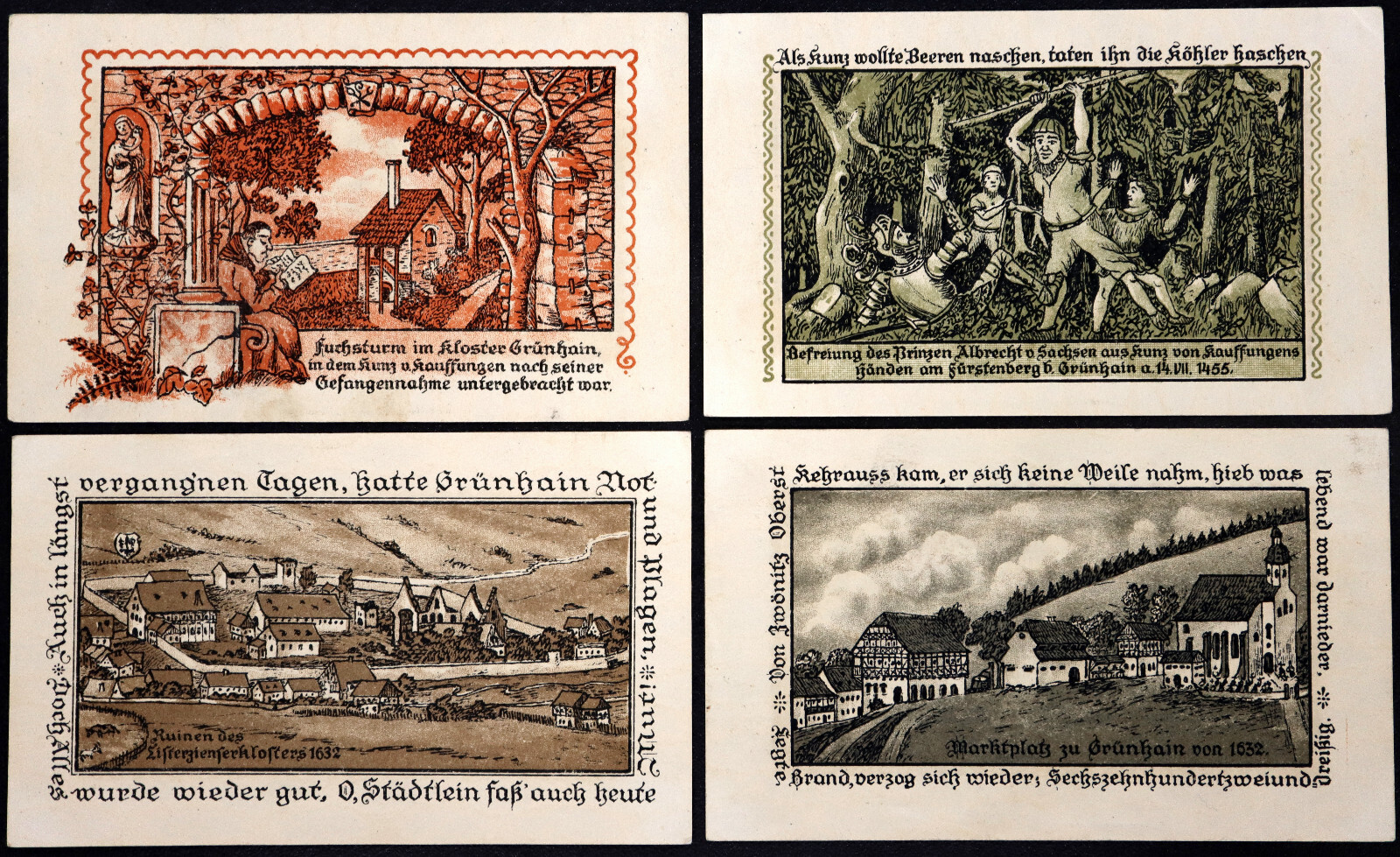 GRÜNHAIN 1917 RARE "Historical Scenes, 650th Anniv." Complete Series Notgeld