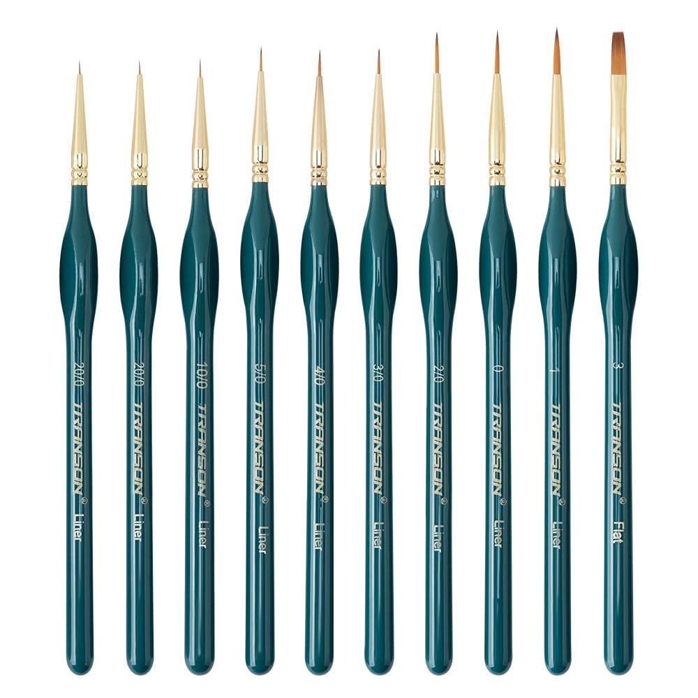 Transon 10pcs Fine Detail Miniature Art Painting Brush Set for Acrylic