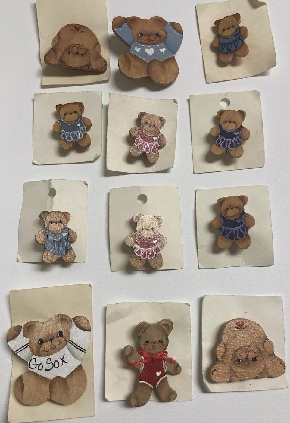Lot of 12 Adorable Hand Painted Teddy Bear Pins Great For Birthday Party Gifts