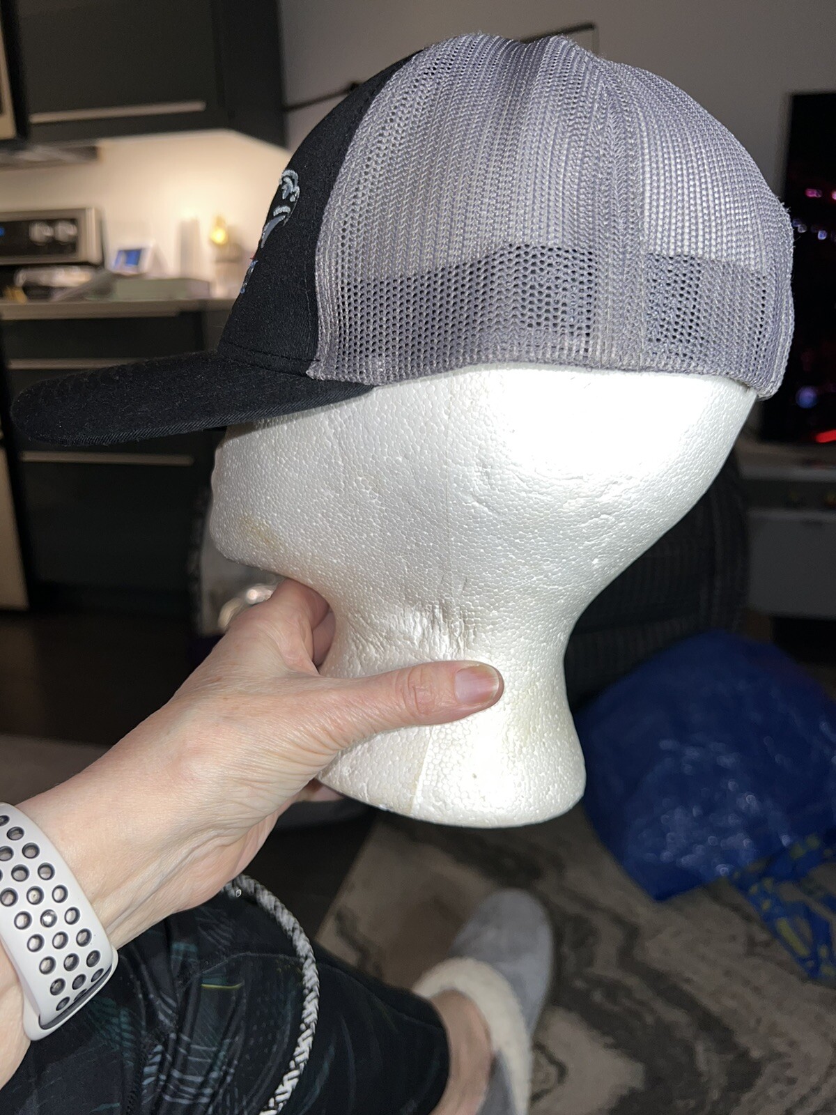 Trucker Hat Black Fabric Gray Mesh Eagle Eye Trucking Lines LLC snapback EUC Adj
