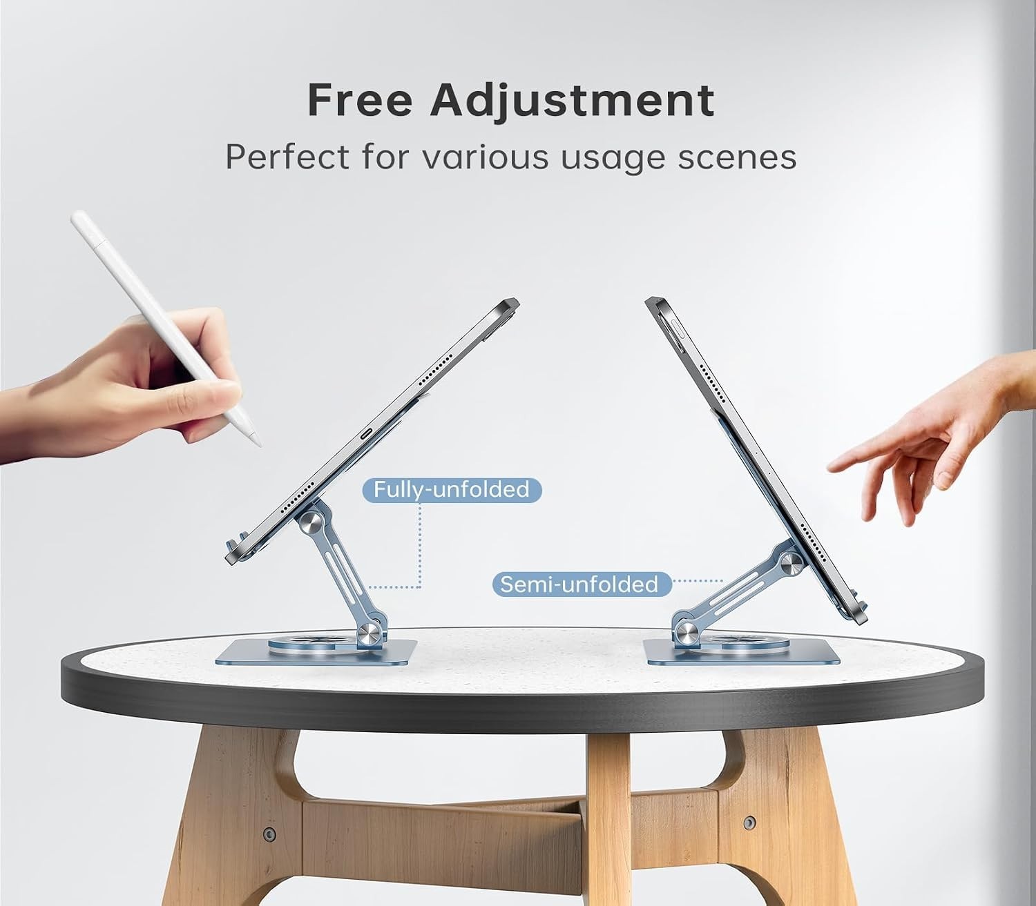 Universal Tablet Stand with Adjustable Height & 360° Swivel Base - Blue Elegance