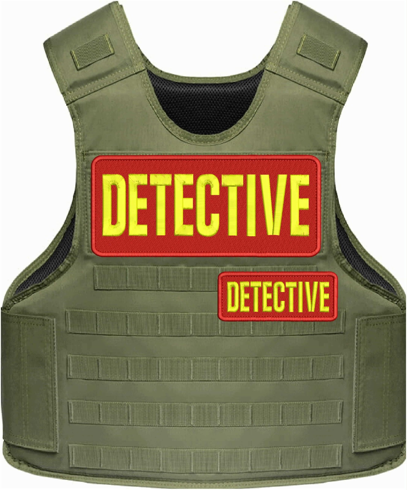 Detective Embroidery Patch 4x10 And 2x5 Hook On Back Yellow On Red