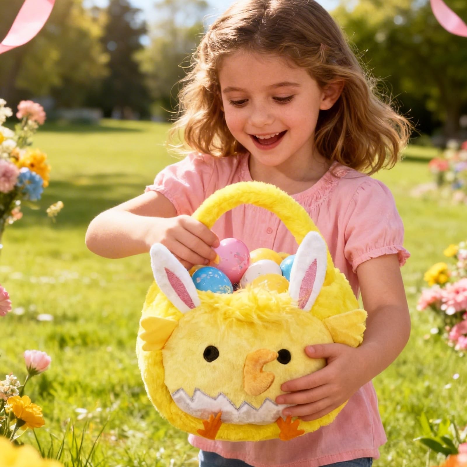 ZRPSIZP 2026 Upgraded Plush Baskets EasterBasket, Easter Egg Hunt Buckets, Ea...