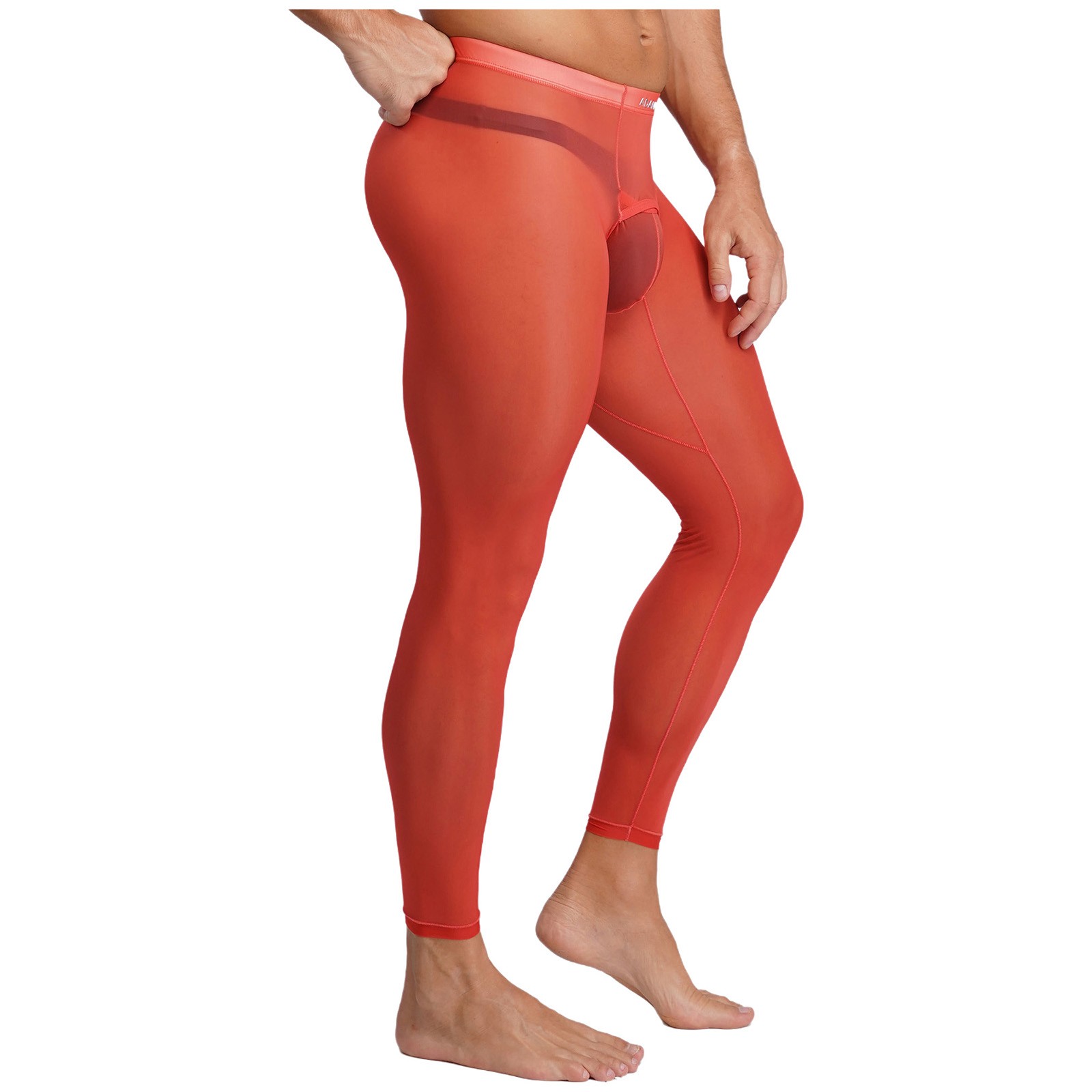 Men's Stretchy Sheer Yoga Leggings Bulge Pouch with Opening Elastic Waistband