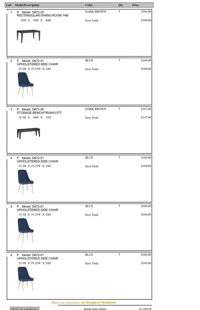 6pc Dining Room Set