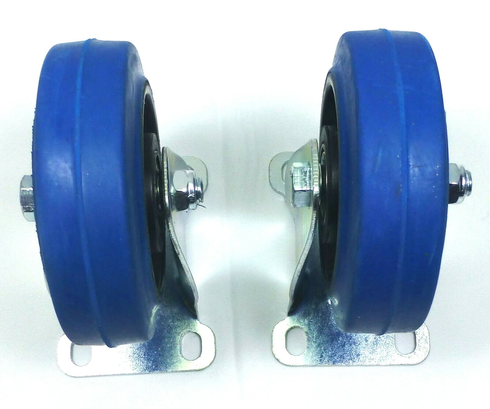 Set Of (2)Two Heavy Duty Fixed Casters with 4"(97.85mm) Dia. Blue Rubber Wheels