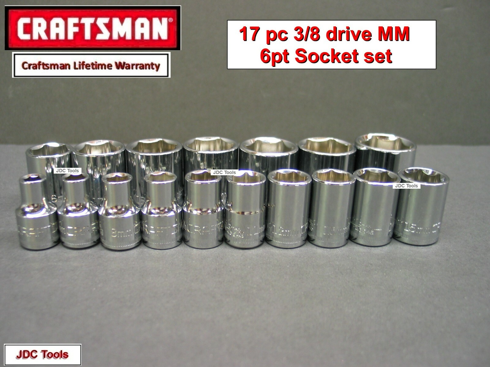 CRAFTSMAN 3/8 Drive 17 pc MM Socket Set 6-22MM 6pt  16 15 S