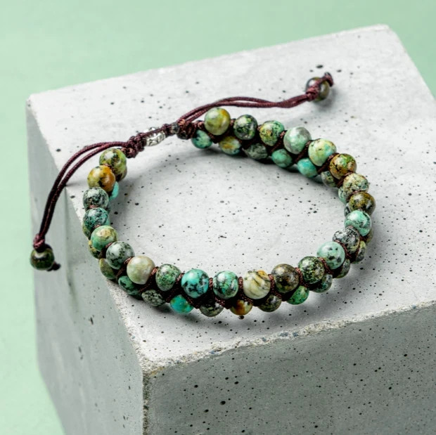 African Turquoise Gemstone Bracelet Handmade Beaded Healing Boho Bracelet Gift