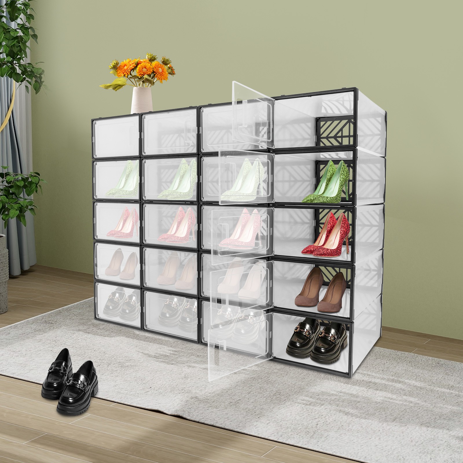 20 Pack Clear Plastic Shoe Boxes With Lids Stackable Storage Container Organizer