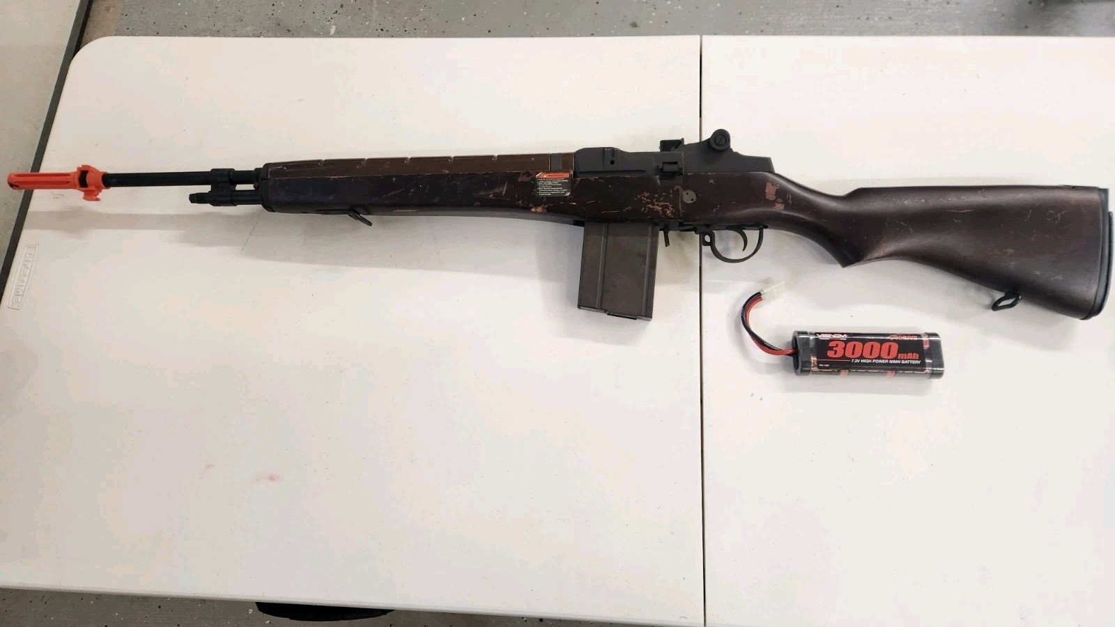 M14 Electric Airsoft Rifle Battery Powered Orange Tip Removable Magazine