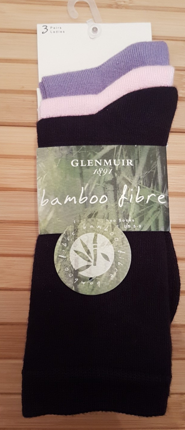 Glenmuir Ladies Bamboo Fibre Socks UK 4 - 8 Pack of 3 pairs