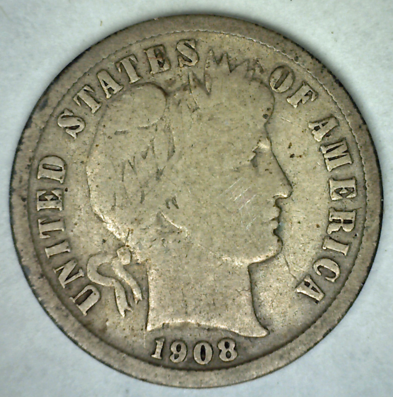 1908 S Silver Barber Dime 10c US Type Coin San Francisco Mint Circulated GOOD