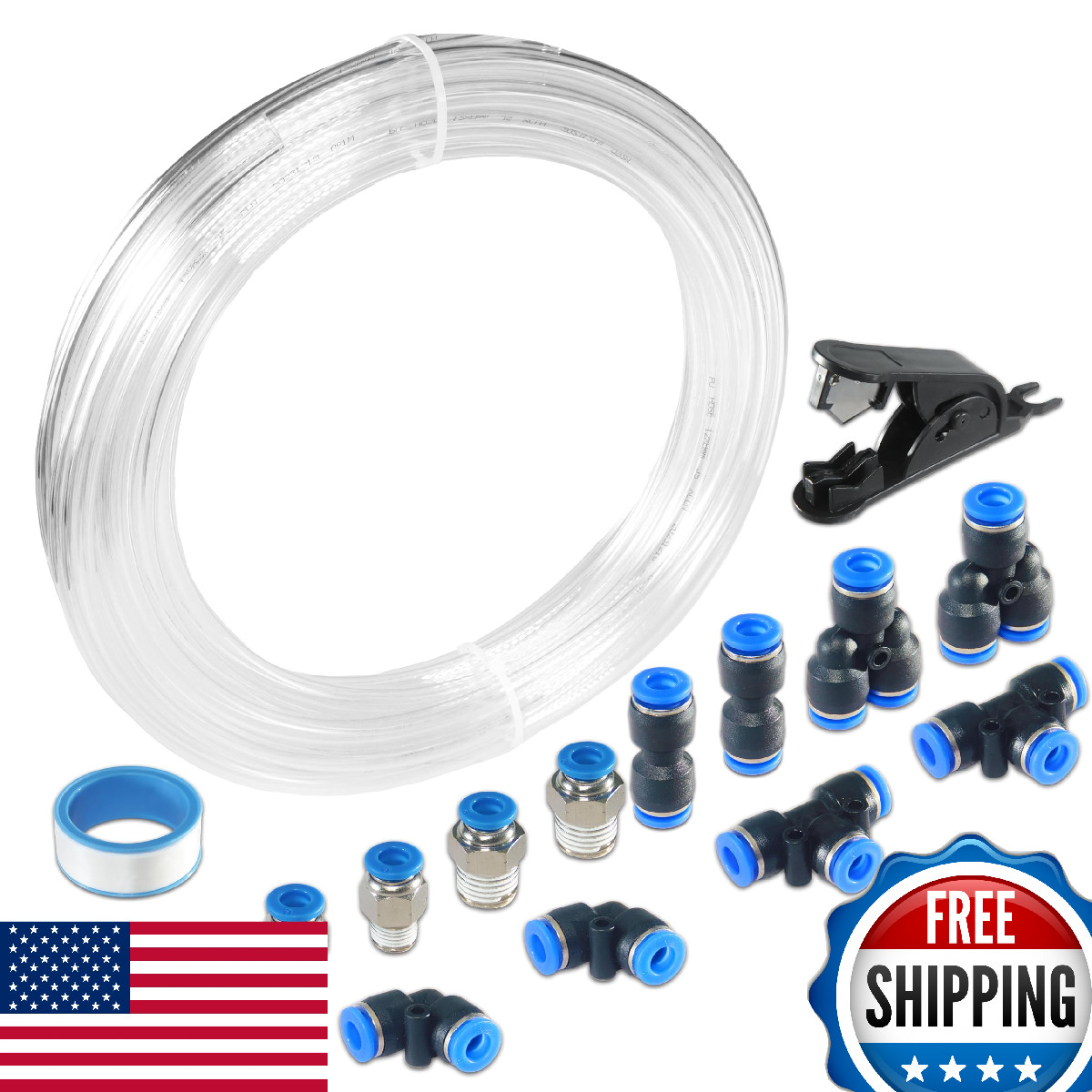 MSAEIQUN Clear PU Air Hose 3/8" OD 1/4" ID 12m Pneumatic Tubing Tube Kit