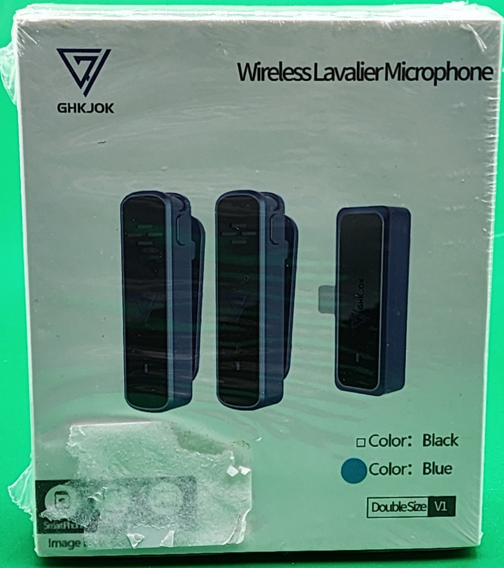 GHKJOK Microphone Wireless Lavalier Mic V1 Double size Blue - Factory Sealed
