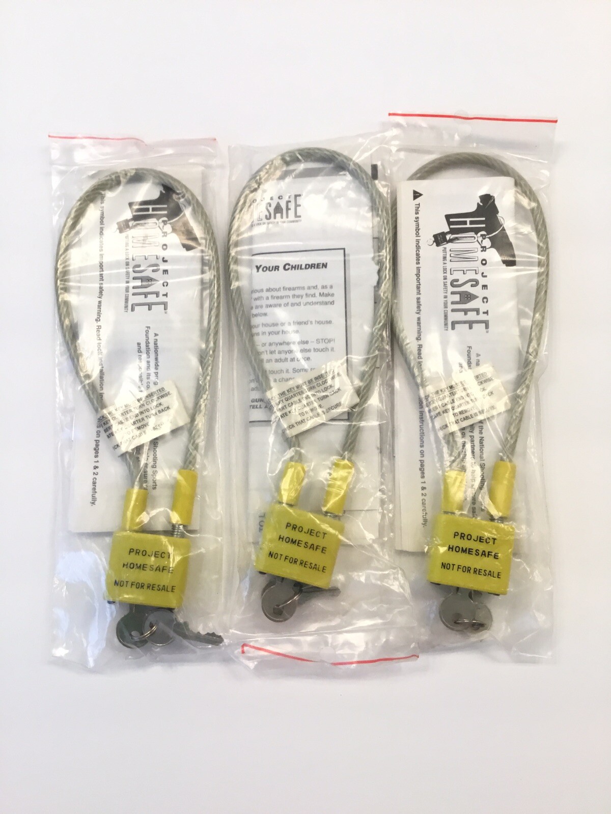 3 - Gun Locks - Pistol or Rifle 15" Cable Locks w/Keys New never used