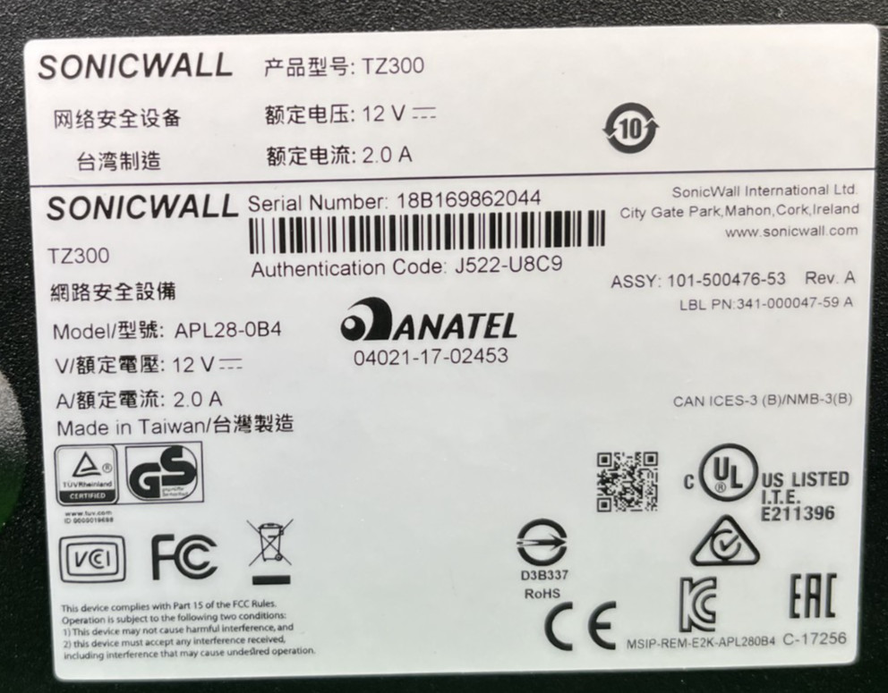 SonicWALL TZ300 Firewall Appliance APL28-0B4 w/Power Supply