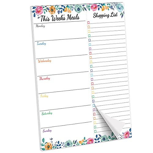 Weekly Meal Planner - Floral Magnetic Notepads for Refrigerator Meal Planning