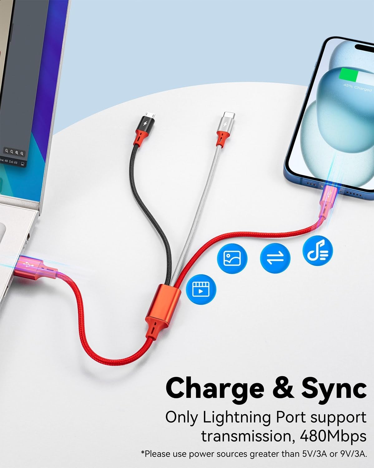 1Ft Multi Charging Cable Short Multi Charger Cable 3 in 1 Braided Unive..