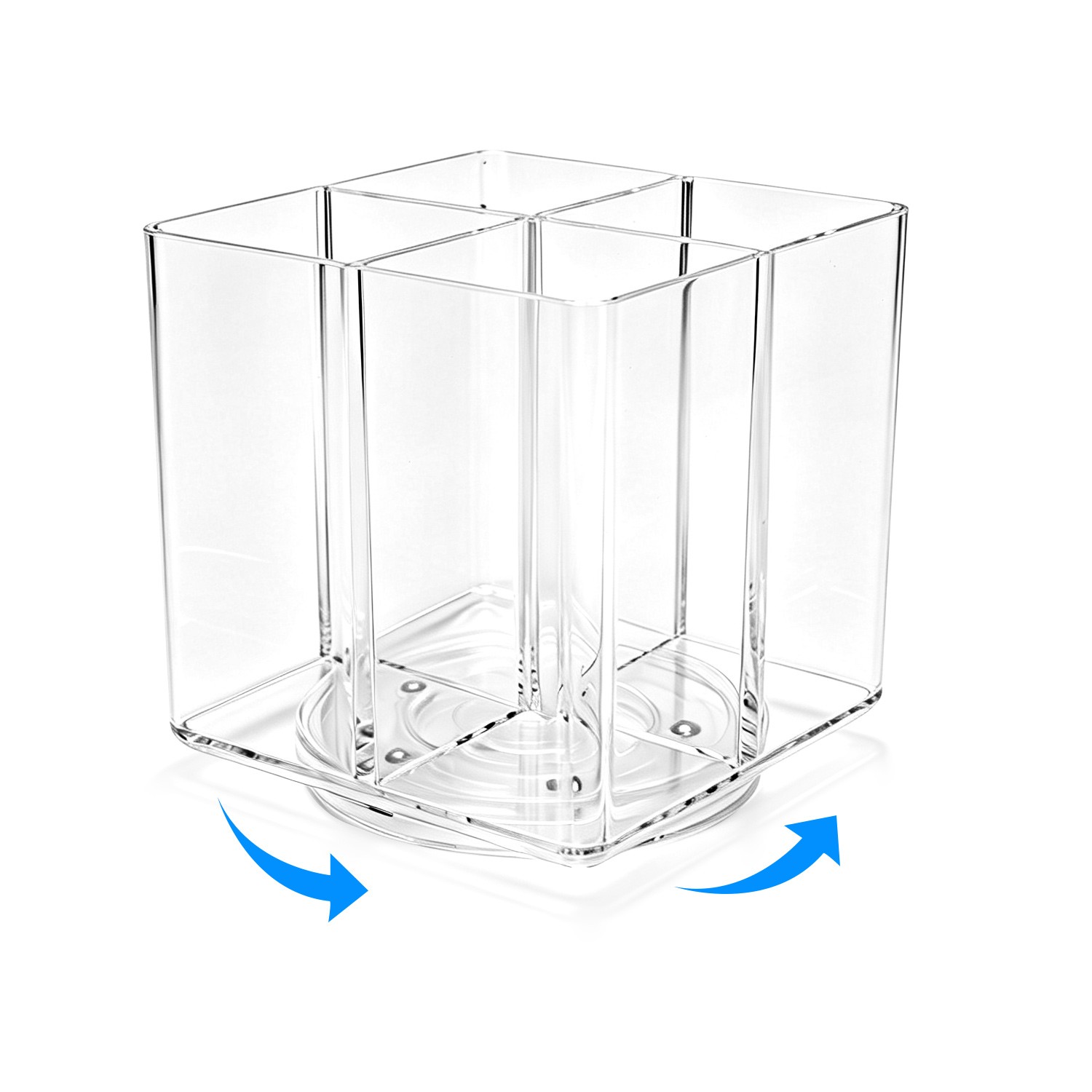 360° Rotating Clear Acrylic 4-Compartment Organizer for Cosmetics & Brushes