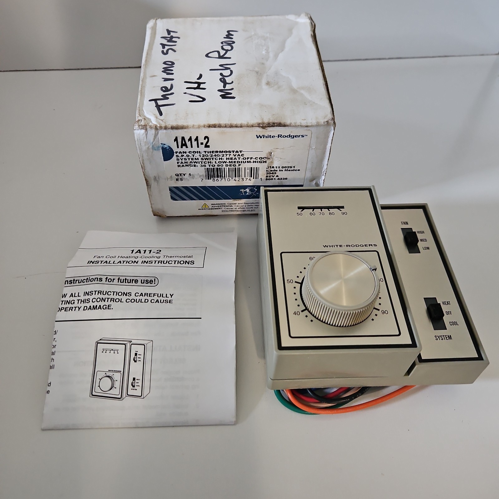 New Emerson White Rodgers 1A11-2 Thermostat Fan Coil Wall Control Unit 36-90 Deg