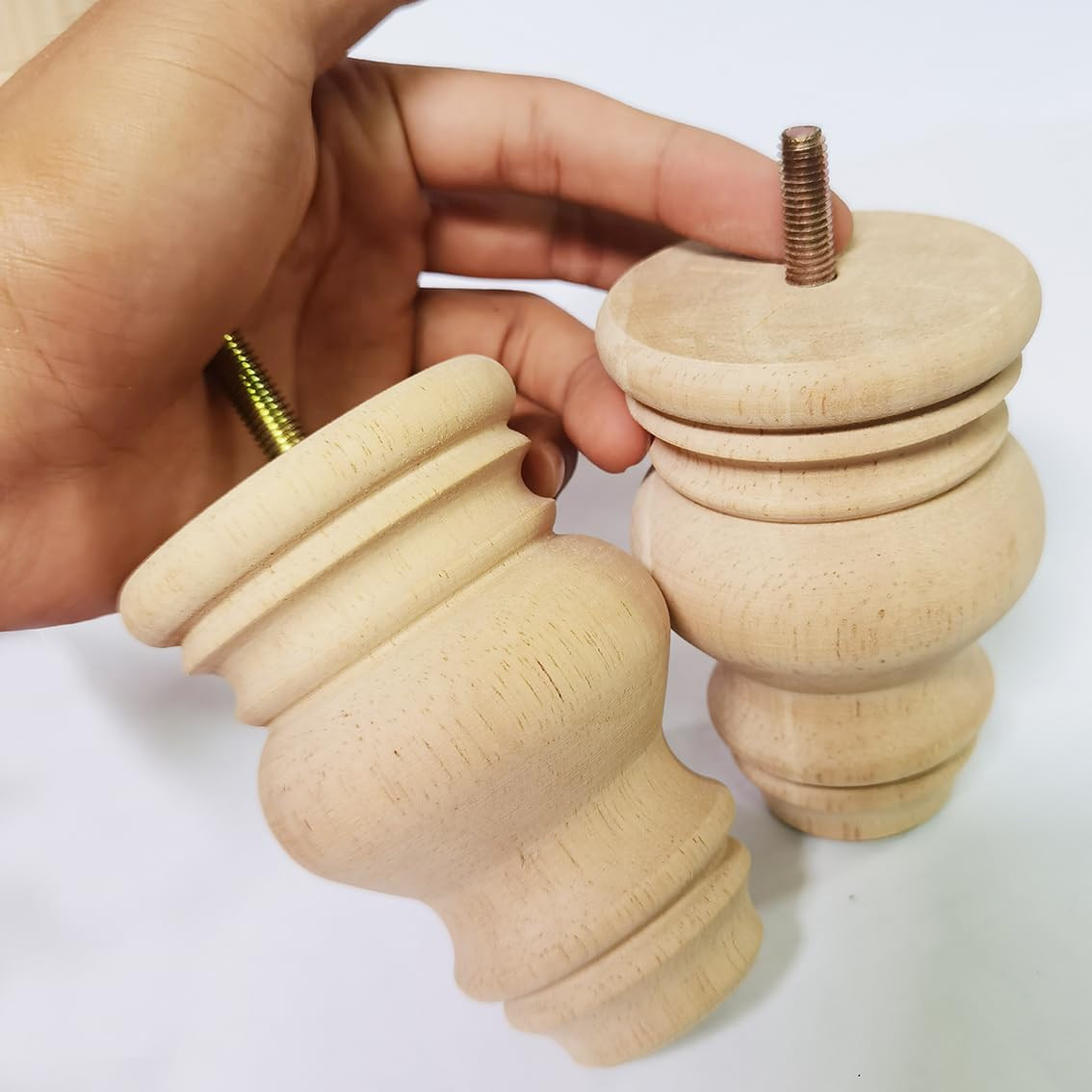 4 Inch Wooden Furniture Legs, Solid Wood Unpainted Furniture Legs, Ottoman/Lo...