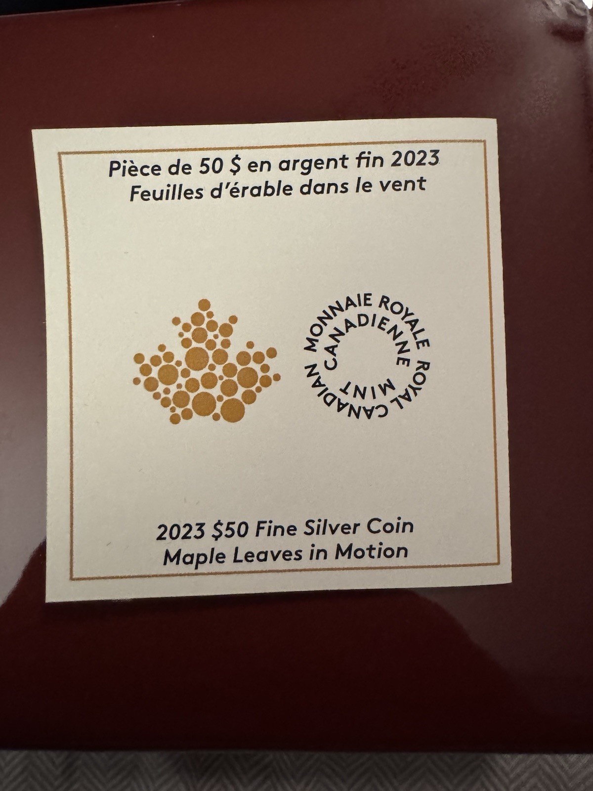 2023 Canada 5oz Silver $50 Maple Leaves in Motion Pulsating only the box
