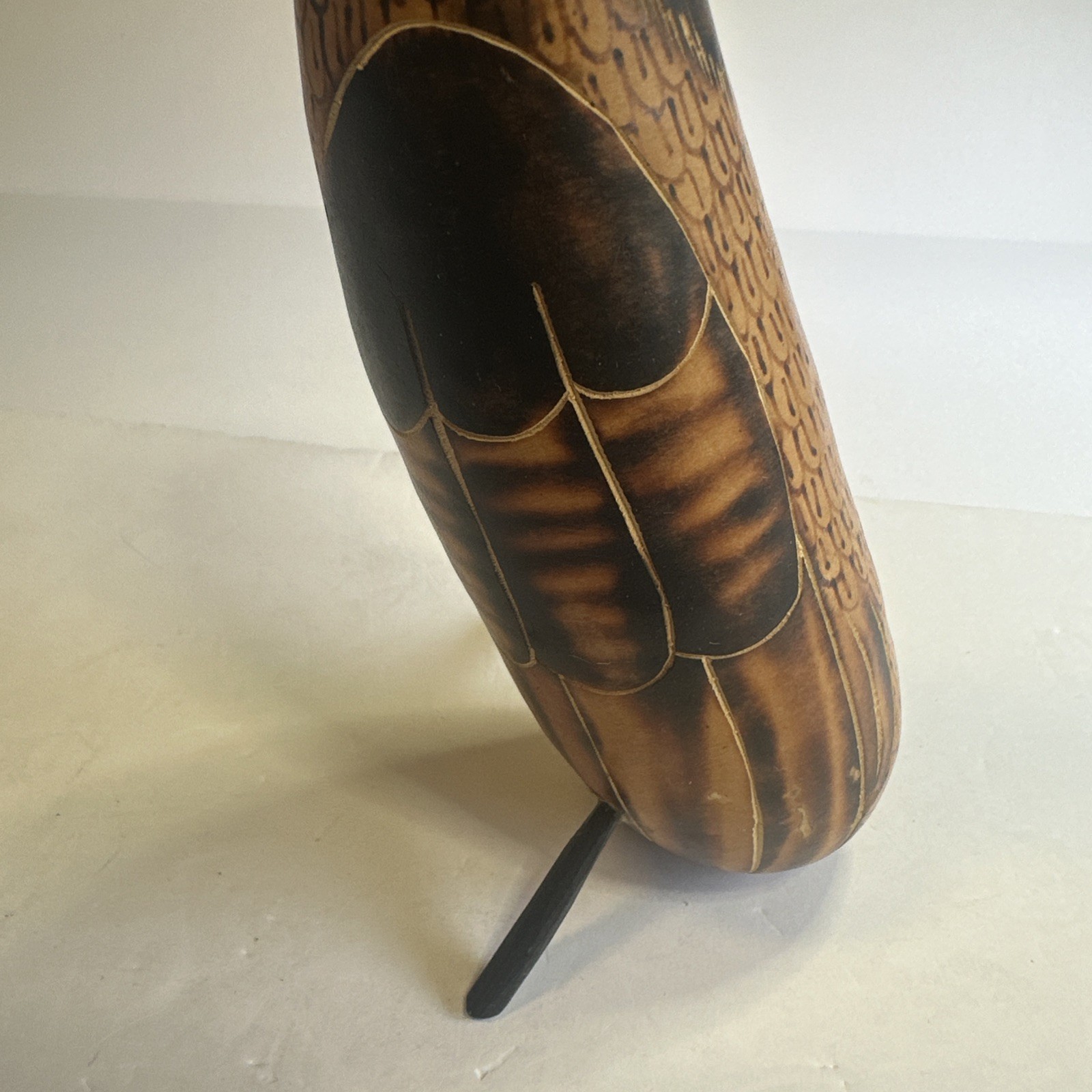 Hand Carved Peruvian Gourd Bird Primitive 9” Tall