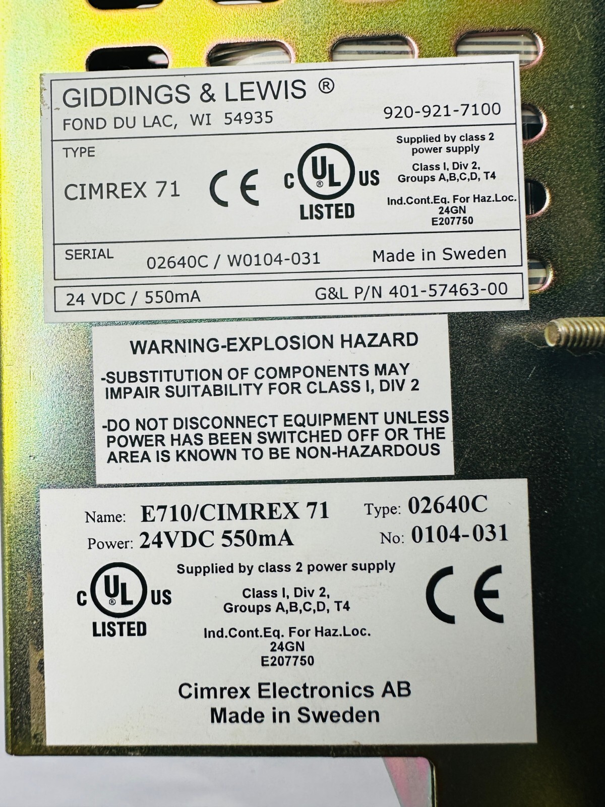 Giddings & Lewis CIMREX 71 401-57463-00 LCD Touchscreen Interface