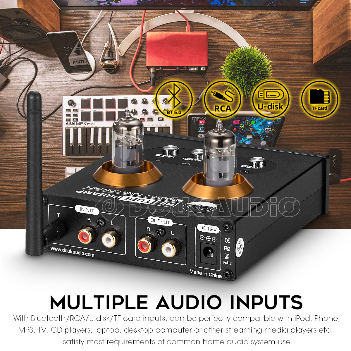 Mini Tube Preamplifier with Bluetooth 5.0 / USB SD Play / Headphone Amp / Remote
