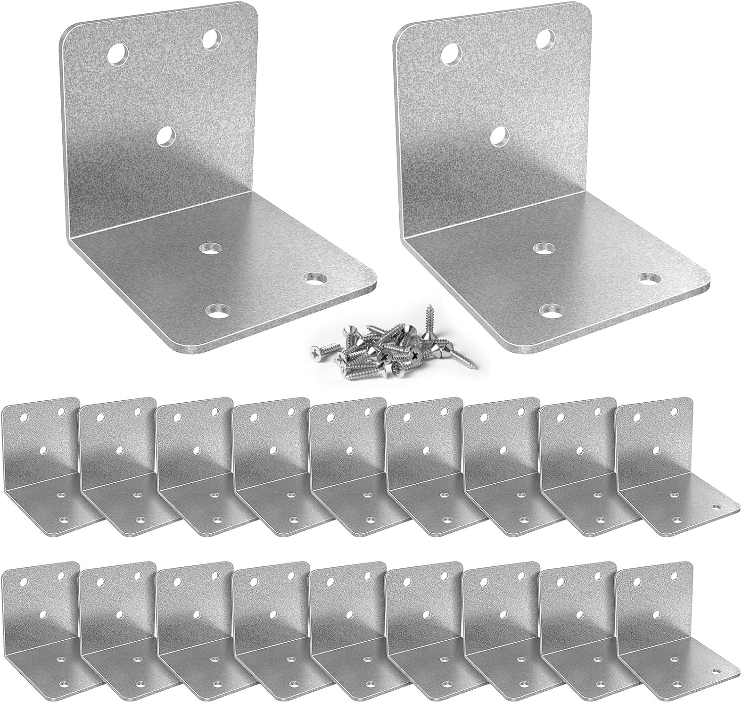 20 Pcs Metal Corner Braces, 2 in Silver L Brackets for 2 Silver, Black
