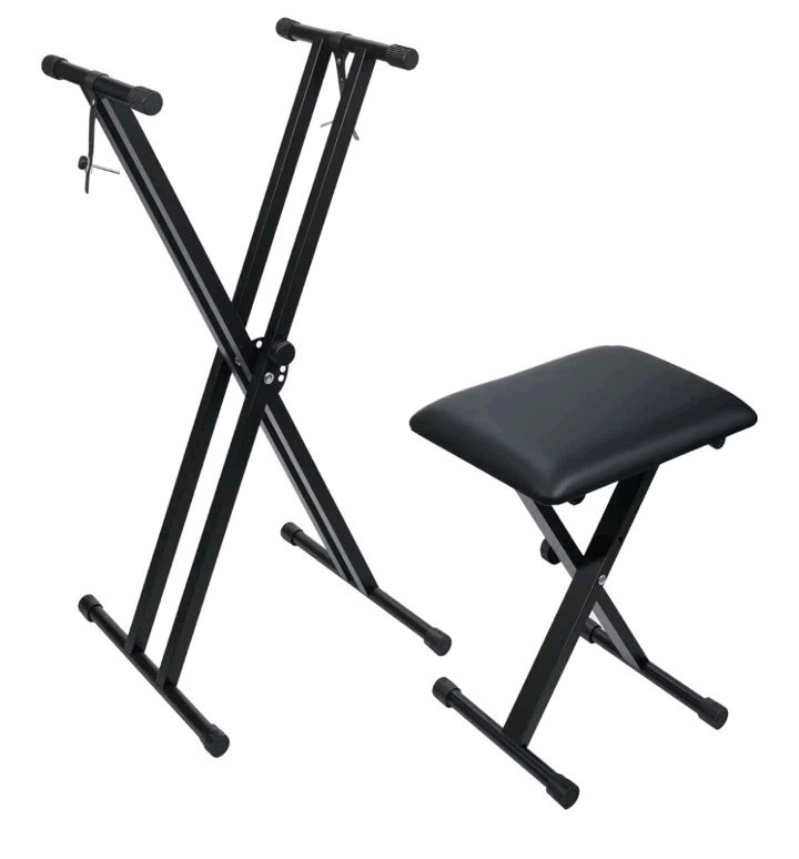 Keyboard Stand and Bench Set, 7 Adjustable Height Double X Portable with Locking