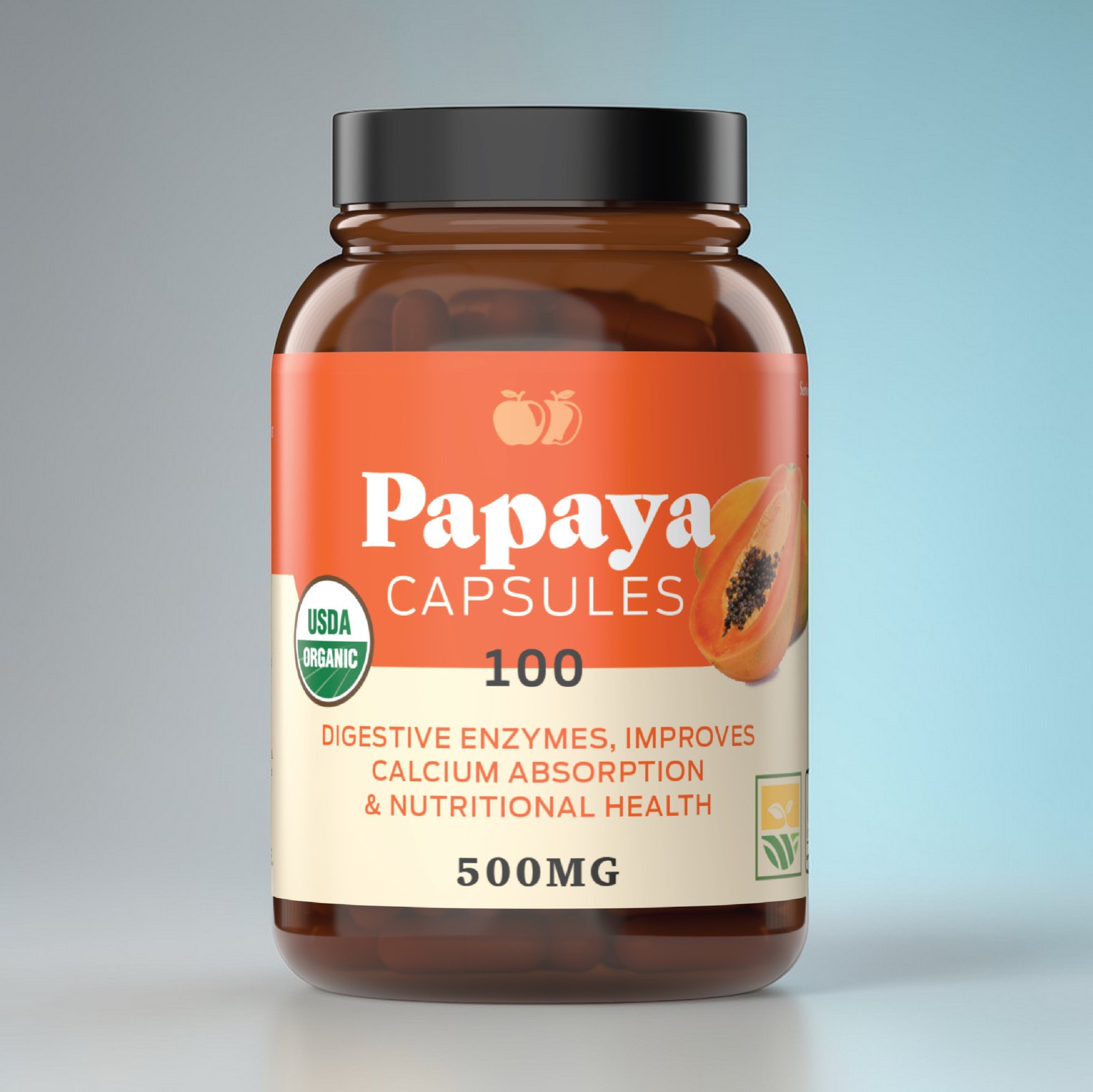 Organic Papaya Enzymes & Papain Capsules - 600mg 100 Pills Organic Papaya Powder