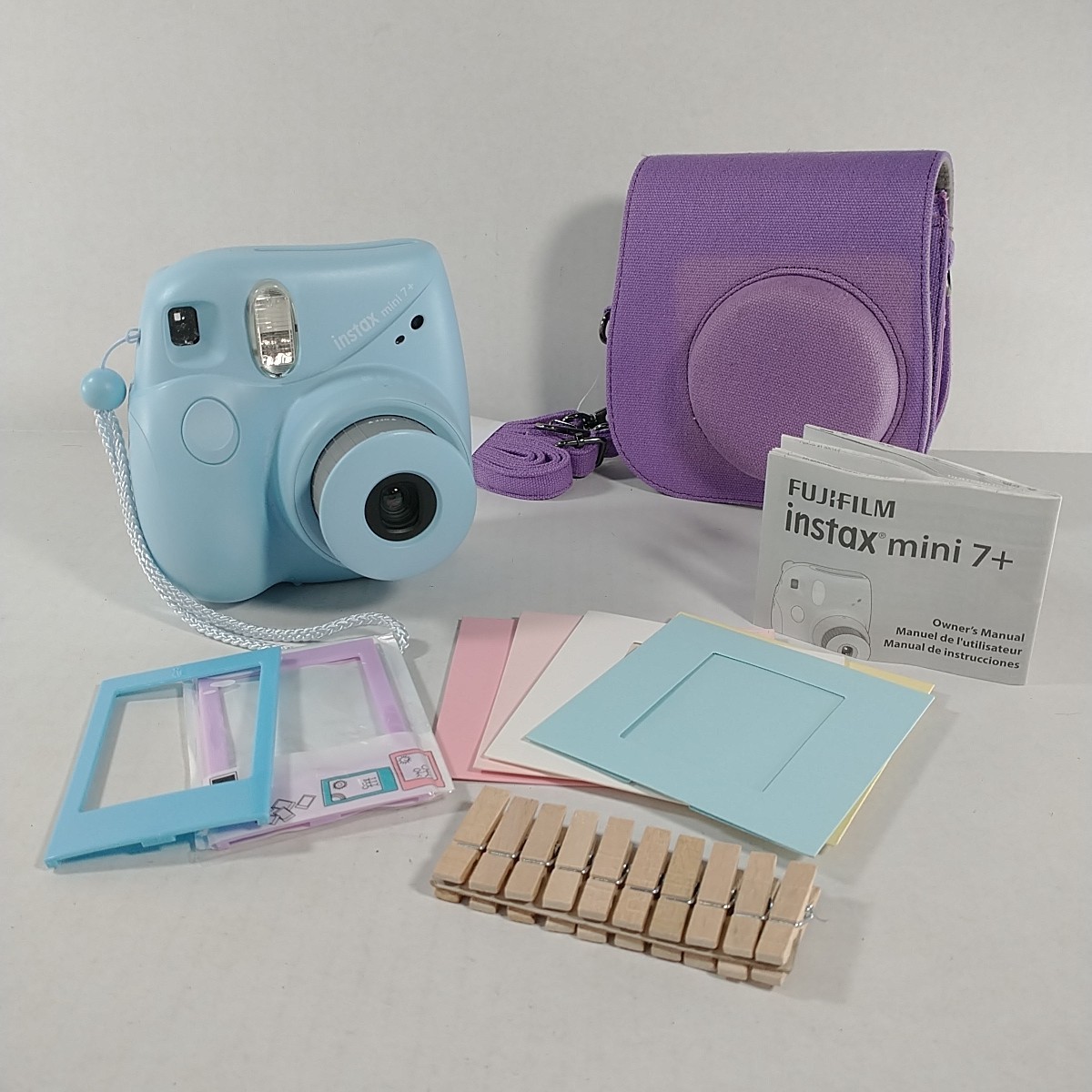 Fujifilm Instax Mini 7+ Instant Camera Blue  With Case & Instructions Tested