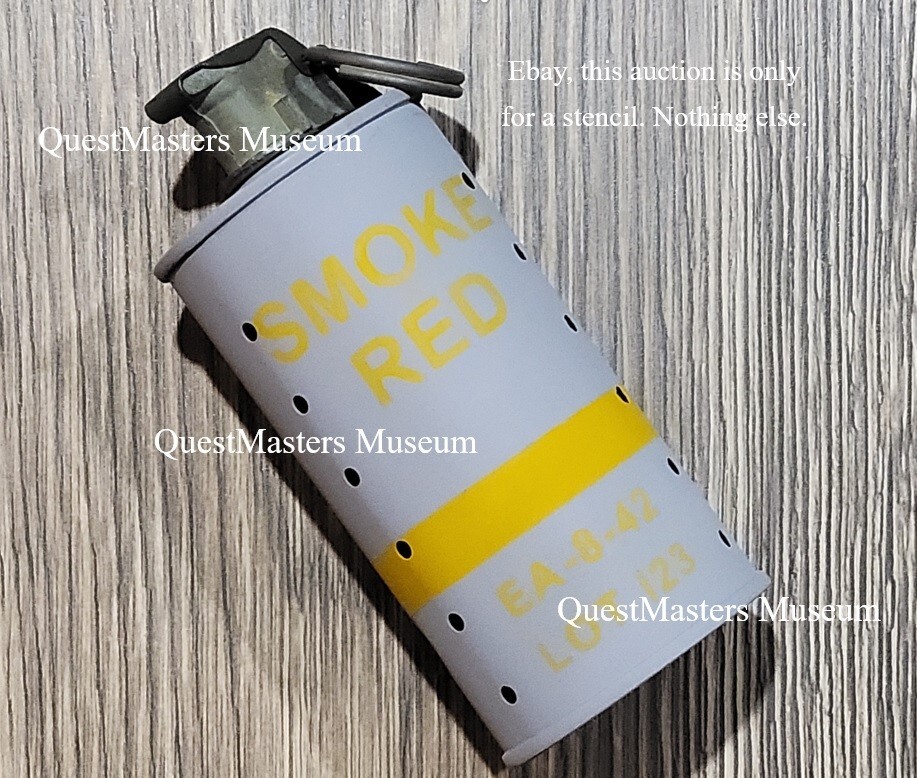 U.S. WWII M18 Smoke Grenade, Red Smoke, Stencil, Stencil 129b