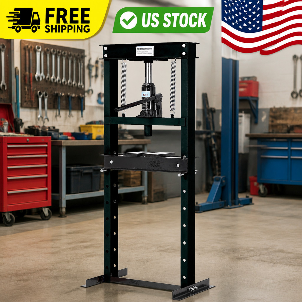 12 Ton Hydraulic Shop Press, Heavy Duty h-Frame Garage Floor Press with Adjustab