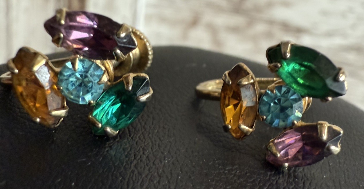 Vintage Coro Earrings Rhinestone Goldtone Screwback Signed