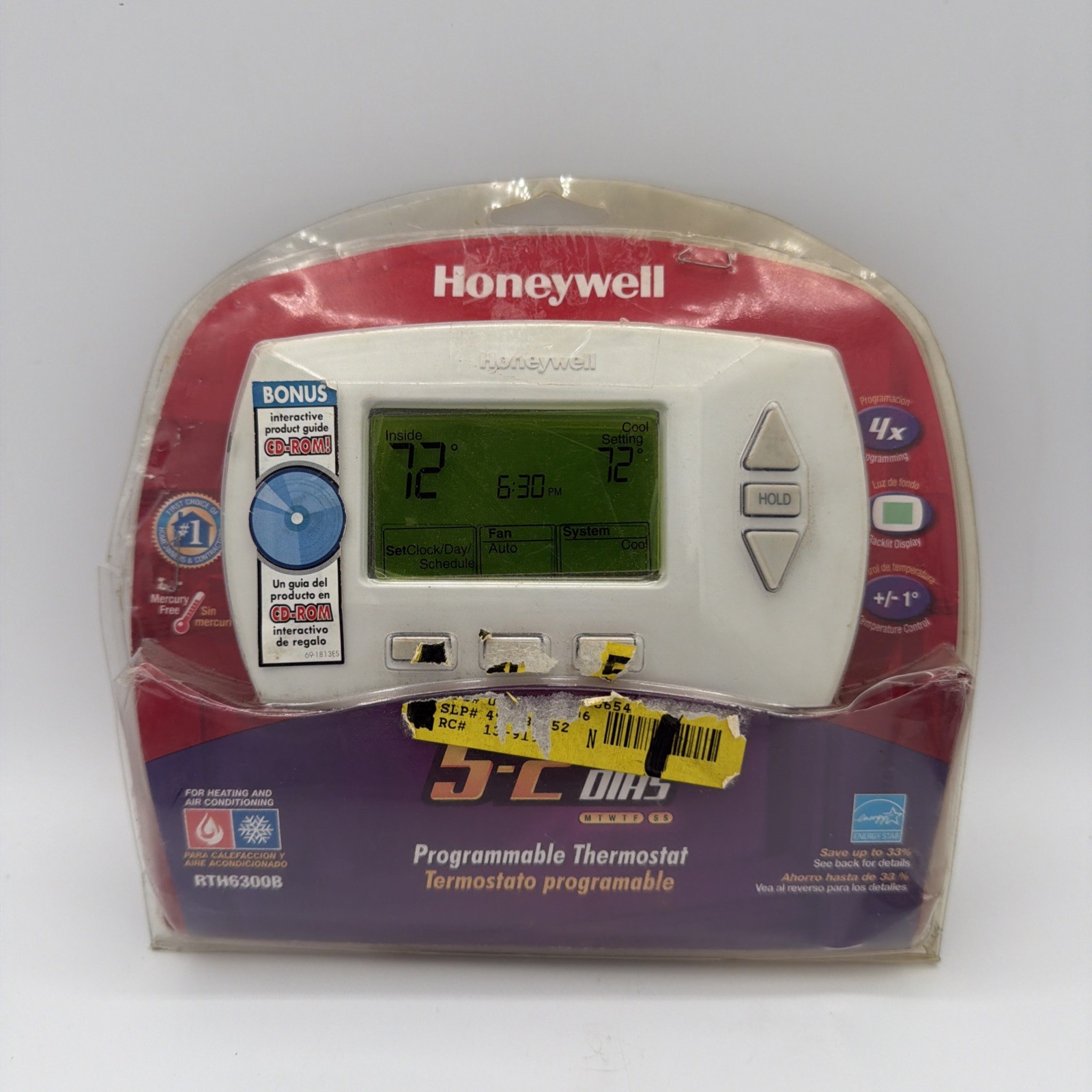 Honeywell, Programmable Thermostat, RTH6300B, 5-2 Day Backlit Display New OB