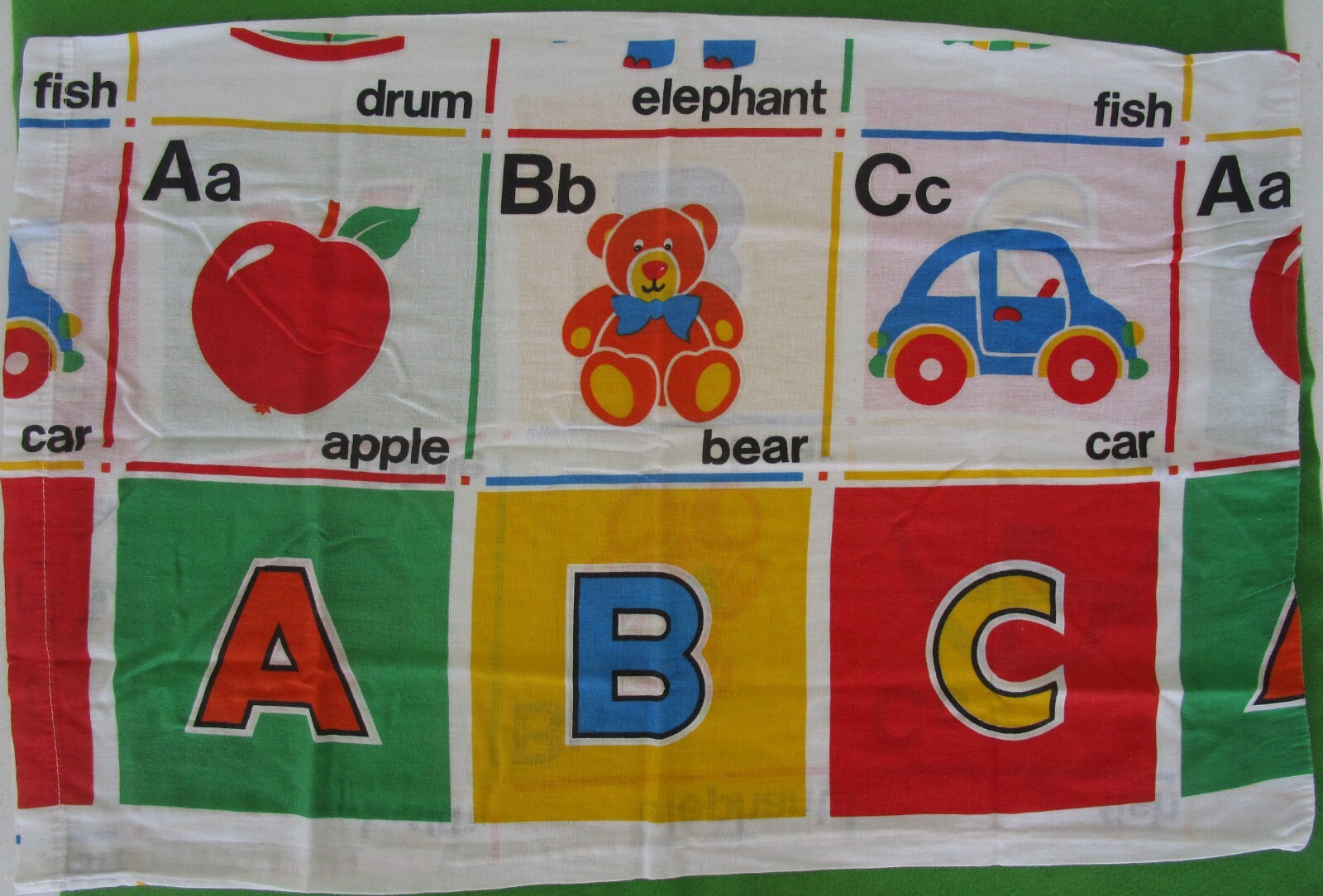 ALPHABET ABC CHILD S PILLOWCASE: A APPLE; B BEAR; C CAR